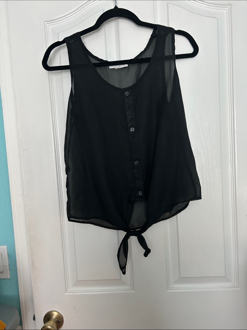 Women's Black Sheer Tie-Front Camisole